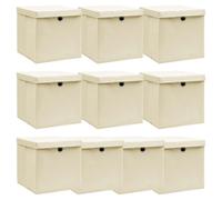Storage Boxes 10pc Cream 32x32x32cm Non-Woven Fabric Foldable with Lid Dustproof
