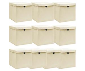 Storage Boxes 10pc Cream 32x32x32cm Non-Woven Fabric Foldable with Lid Dustproof