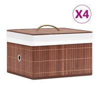 Storage Boxes 4pcs Brown Bamboo Woven Fabric 31x31x20cm Foldable Set w/liner hd.