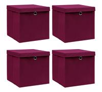 vidaXL Storage Boxes with Lid Set of 4 Dark Red 32 x 32 x 32 cm Fabric