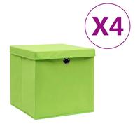 Storage Boxes 4pcs Green Non-Woven Fabric Folding 28x28x28cm with Lids Set Home