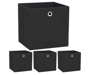 Storage Boxes Foldable Black Nonwoven Fabric 32x32x32 cm 4 Pack Closet Organizer