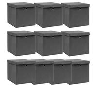 Storage Boxes Foldable Grey Non-woven Fabric 10pcs 32x32x32cm with Lids & Eyelet