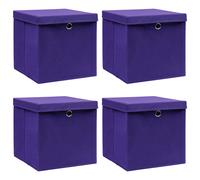 vidaXL 4x Storage Boxes with Lids Purple Fabric Garden Chests Cases Organisers
