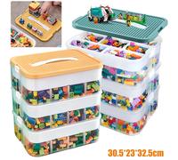 Storage Boxes for Lego Building Blocks 3-Tier Stackable Adjustable Compartments Green