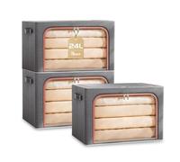 Storage Boxes Organiser, 24L Clothes Storage Boxes with Metal Frame＆Top and Front Opening Zip with Clear Window,Fabric Foldable Storage Boxes Wardrobe Storage Organiser for Bedding,Clothes-Beige