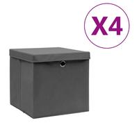 Storage Boxes Set 4 Grey Non-Woven Fabric 28x28x28 cm Small Foldable with Lids