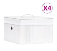 Storage Boxes Set 4 White Bamboo Woven Fabric 31x31x20cm Collapsible FoldableXL