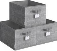 Storage Boxes Set of 3 Fabric Baskets 40x30x24 cm Collapsible Wardrobe