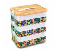 Storage Boxes,Transparent Toy Box Organizer,Stackable Lego Storage Boxes with Lid,Handle,Plastic Multi Compartments Container Chest Case for Storing Toys,Jewelry,Crafts,Tools,Lego (Yellow, 3 Tier)