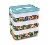 Storage Boxes,Transparent Toy Box Organizer,Stackable Lego Storage Boxes with Lid,Handle,Plastic Multi Compartments Container Chest Case for Storing Toys,Jewelry,Crafts,Tools,Lego (Green, 3 Tier)