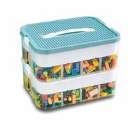 Storage Boxes,Transparent Toy Box Organizer,Stackable Lego Storage Boxes with Lid,Handle,Plastic Multi Compartments Container Chest Case for Storing Toys,Jewelry,Crafts,Tools,Lego (Green, 2 Tier)
