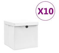 vidaXL 10x Storage Boxes with Covers White Organiser Chest Basket Container