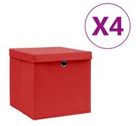 VidaXL Storage Boxes With Covers 4 Pieces 28X28X28Cm Red, Red