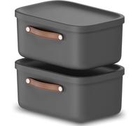 Rotho Maloja Set of 2 Storage Boxes with Lids 12 L, Plastic, Anthracite, 12 (39.5 x 26.5 x 17.7 cm)