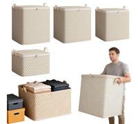 Storage Boxes with Lids,Foldable Storage Organiser Boxes,Clothes Storage Bags,Storage Basket Bins with Zipper,Handles,Clothes Organiser,Non-Woven Fabric, for Clothes Blankets Bedding