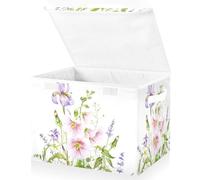 Storage Boxes with Lids, Iris Mallow Dandelions Lavender Large Storage Basket Organizer Shelves Cube Bin Toy Clothes Underbed