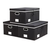 Storage Boxes with Lids Large,Collapsible Linen Fabric Storage Box,Decorative Bins,Really Useful Box,Clothing Storage,Stackable,58x40x30cm,Black[3-Pack]