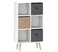 Storage Cabinet 6-Cube White Particle Board 95x54.5x24cm w/3 Slim Fabric Drawers
