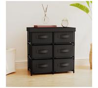 Storage Cabinet 6-Drawer Black Steel Frame Polyester Drawers 55x29x55 cm Compact