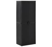 Storage Cabinet Black 65x45x172cm PP Rattan-Look with 4 Shelves & Broom Holder.