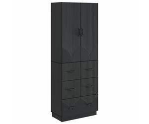 Storage Cabinet Black 66x34.5x87cm Engineered Wood 3-Drawer 2-Shelf Modular Slim