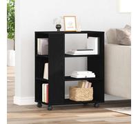 Storage Cabinet Black Oak 60x35x75cm Engineered Wood 3-Shelf Modern Unit Wheeled