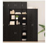 Storage Cabinet Black Oak Engineered Wood 30 x 42.5 x 225 cm Tall Slim 2-Drawer