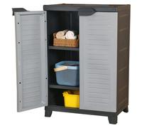 Storage Cabinet Grey Plastic 65x45x97cm 2-Door 3-Shelf Lockable Slim Wall-Mount