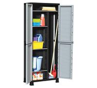 Storage Cabinet Grey Plastic 68x39x171.5cm Lockable 2-Shelf Wall-Mount Compact