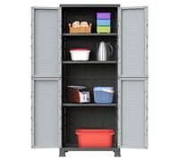 Storage Cabinet Grey Plastic Compact 68x39x171.5 cm Lockable 2-Shelf Wall-Mount