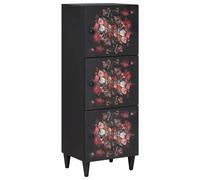 Storage Cabinet Multicolour Mango Wood 40x33.5x110cm Floral 3-Door Brass Vintage