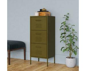 Storage cabinet Olive Green Steel 42.5x35x101.5cm 3-Drawer Fully Extending 15cm