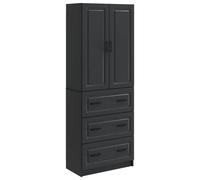 Storage Cabinet Set Black Engineered Wood 66x34.5x87cm 3 Drawers 2 Doors Modern