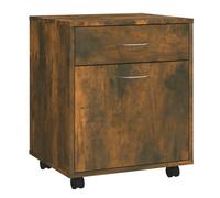 vidaXL Single Door Single Drawer Smoked Oak Rolling Storage Cabinet - Size: 54 x 38 x 45cm - Brown - Wilko