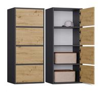 Storage Cabinet Topeshop Alma Anthracite And Artisan 4 Door 50 X 119 X 40 Cm