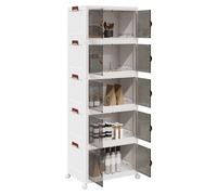 Storage Cabinet White Brown Polypropylene 5-Tier 65x40x179cm 4-Wheel Foldable XL