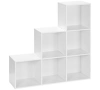 HOMCOM 6 Cube 3 Tier Ascending Shelving Storage Bookshelf White, White