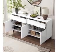 Storage Cabinet with High-goss 4-Door, 4-Drawer and Soft-close Hinges, Sideboard with Adjustable Shelves, 160L x 40W x 68H cm, White Aosom UK