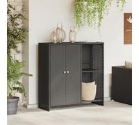 Storage Cabinet with Shelf, Black, Made of Durable Rattan, 100 x 36 x 102 cm, with 2 Doors and Flexible Board Shelves for Living Room, Bedroom, Hallway, Space-Saving and Modern