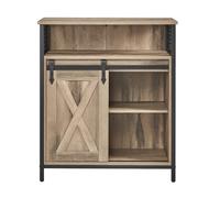 Storage Cabinet with Sliding Barn Door, Toasted Oak + Black