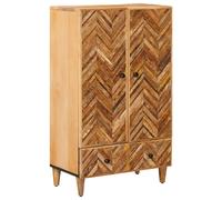 Storage Cabinet Brown Solid Mango Wood 60x33.5x100cm 2-Door Drawer Brass TV Unit