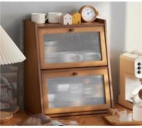 Storage Cabinets - Double Layer Wooden Large Capacity Storage Container with Frosted Glass Window
