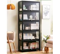 Storage Cabinets - Multi-Tier Wooden Bookcase, Modern Minimalist Design, Bamboo Construction with Acrylic Doors, 5-Tier Display Cabinet