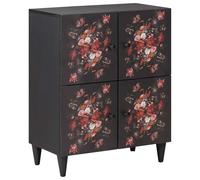Storage Cabinet Multicolour Solid Mango Wood 60x33.5x75cm Floral Brass Knobs 4dr [EEK: Yes]