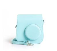Storage Camera Bag Retro Camera Bag for Instax Mini SE with Shoulder Strap PU Leather Cover Protective Camera Case (Blue)