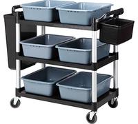 Storage Cart 3 Tier Heavy Duty Commercial Grade Utility Cart,Dish Cart for Restaurant,Multi-Function Mobile Shelving Unit Organizer for Hotel,Restaurant,Kitchen,Laundry Room with 6 Basin 2 Barrels