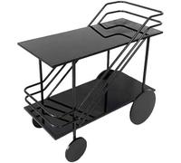 Storage Cart Bar And Serving Cart Modern Rolling Bar And Serving Cart, 2-tiered Glass And Metal Kitchen Bar Cart Island With Wheels, Move Storage Coffee/wine Island Shelf Storage, Black, XL