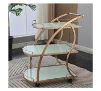 Storage Cart Wrought Iron Trolley, Hotel Service Car, Restaurant/Bar Dedicated 3-Layer Tempered Glass Panel Wine, Hot Pot(Rose Gold-A)