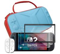 Storage Case for Nintendo/NS Switch 2 for (2025) case Cover,Red and Blue Hard Shell Portable,Handbag with 2 Pack Tempered Films and a Transparent Silicone Handle 3 in 1